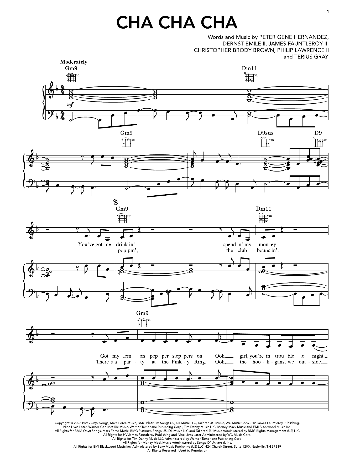 Download Cha Cha Cha Sheet Music PDF - Bruno Mars | Piano, Vocal ...