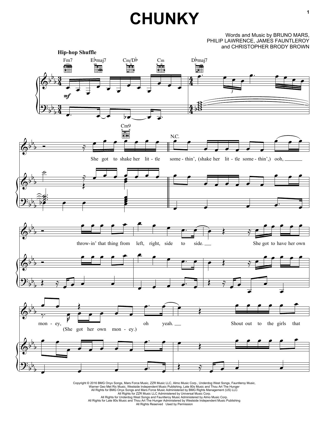 Bruno Mars Chunky sheet music notes and chords. Download Printable PDF.