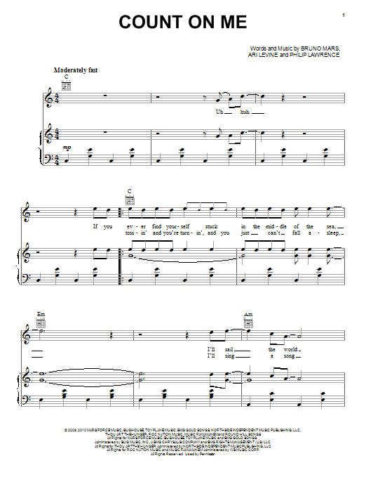 Bruno Mars Count On Me sheet music notes and chords arranged for Pro Vocal