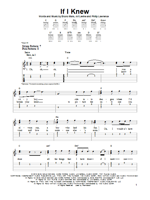 Bruno Mars If I Knew sheet music notes and chords. Download Printable PDF.