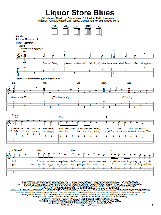 Bruno Mars Liquor Store Blues sheet music notes and chords. Download Printable PDF.