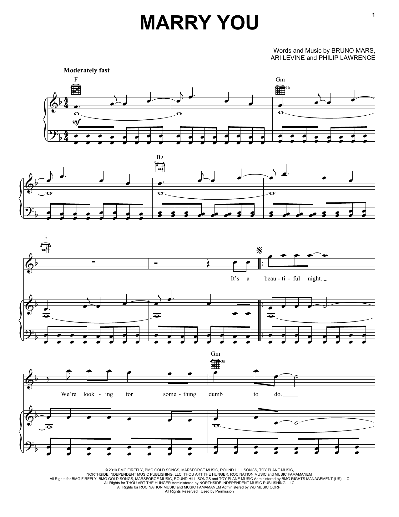 Bruno Mars Marry You sheet music notes and chords. Download Printable PDF.