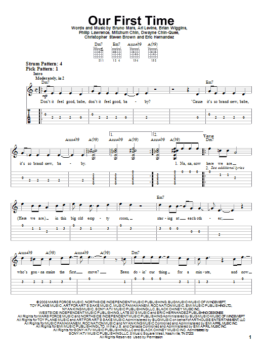 Bruno Mars Our First Time sheet music notes and chords. Download Printable PDF.