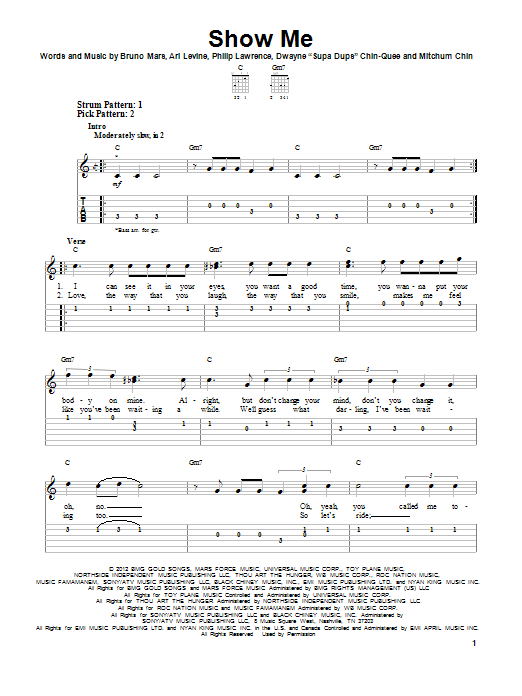 Bruno Mars Show Me sheet music notes and chords. Download Printable PDF.