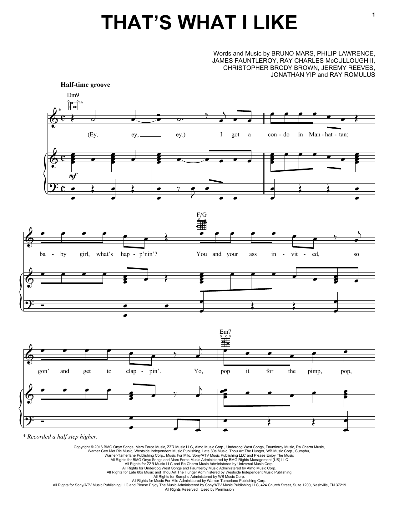 Bruno Mars That's What I Like sheet music notes and chords. Download Printable PDF.