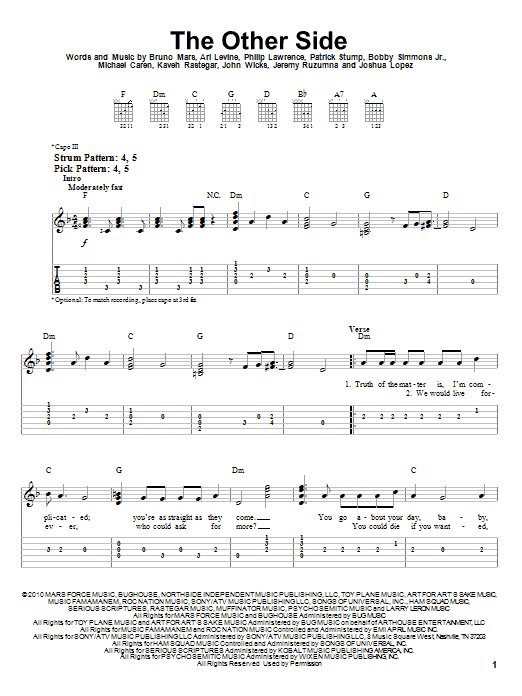 Bruno Mars The Other Side sheet music notes and chords. Download Printable PDF.