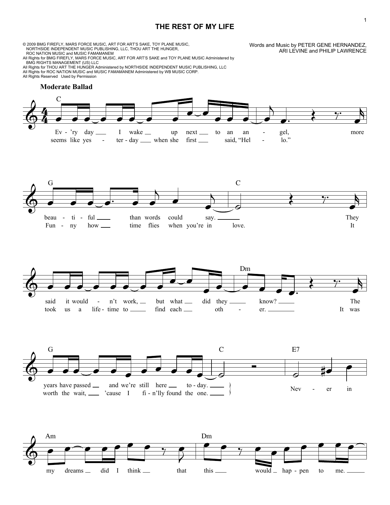 Bruno Mars The Rest Of My Life sheet music notes and chords. Download Printable PDF.