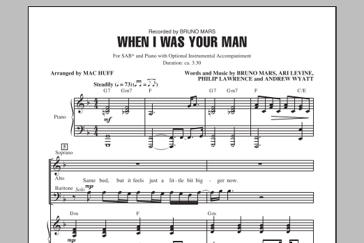 Bruno Mars When I Was Your Man (arr. Mac Huff) sheet music notes and chords. Download Printable PDF.