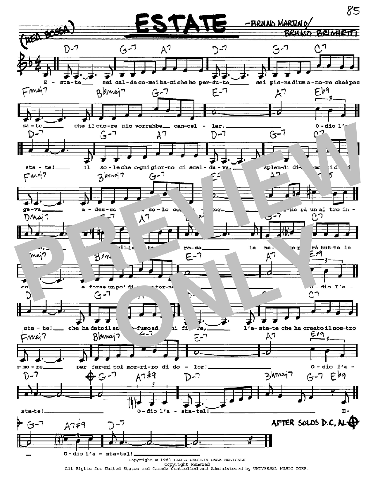 Bruno Martino Estate sheet music notes and chords arranged for Real Book – Melody, Lyrics & Chords