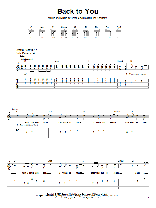 Bryan Adams Back To You sheet music notes and chords. Download Printable PDF.