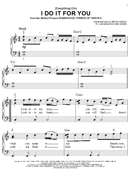 Bryan Adams (Everything I Do) I Do It For You sheet music notes and chords. Download Printable PDF.