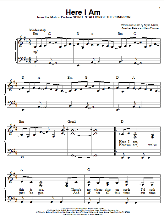 Bryan Adams Here I Am sheet music notes and chords. Download Printable PDF.