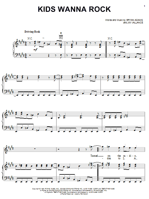 Learn to play Bryan Adams Kids Wanna Rock sheet music for Piano, Vocal & Guitar Chords (Right-Hand Melody) in minutes. Price: 7.8900$ Bryan Adams Kids Wanna Rock sheet music notes and chords arranged for Piano, Vocal & Guitar Chords (Right-Hand Melody)