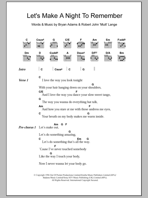 Bryan Adams Let's Make A Night To Remember sheet music notes and chords. Download Printable PDF.