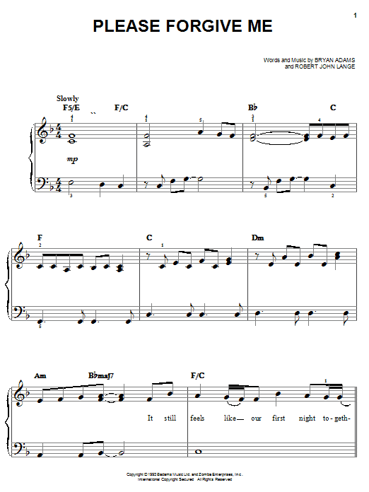 Bryan Adams Please Forgive Me sheet music notes and chords. Download Printable PDF.