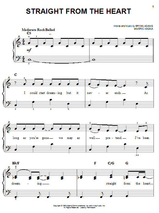 Bryan Adams Straight From The Heart sheet music notes and chords. Download Printable PDF.