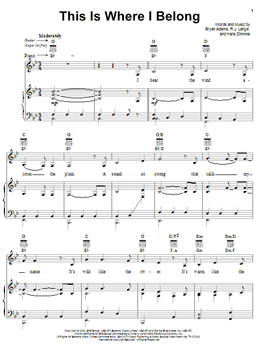 Bryan Adams This Is Where I Belong sheet music notes and chords. Download Printable PDF.