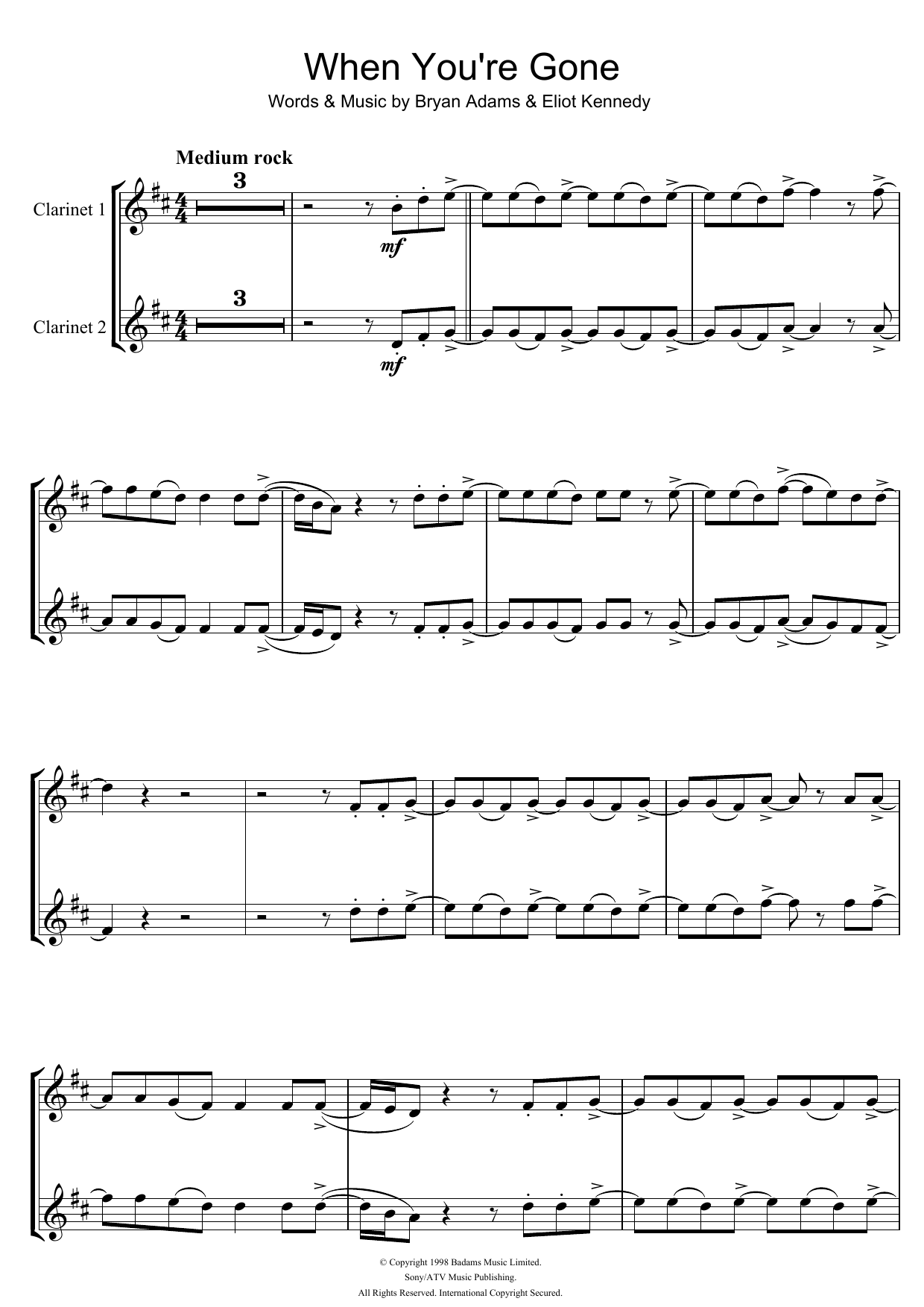 Bryan Adams When You're Gone sheet music notes and chords. Download Printable PDF.