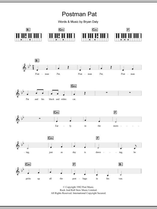 Bryan Daly Postman Pat sheet music notes and chords arranged for Piano Chords/Lyrics