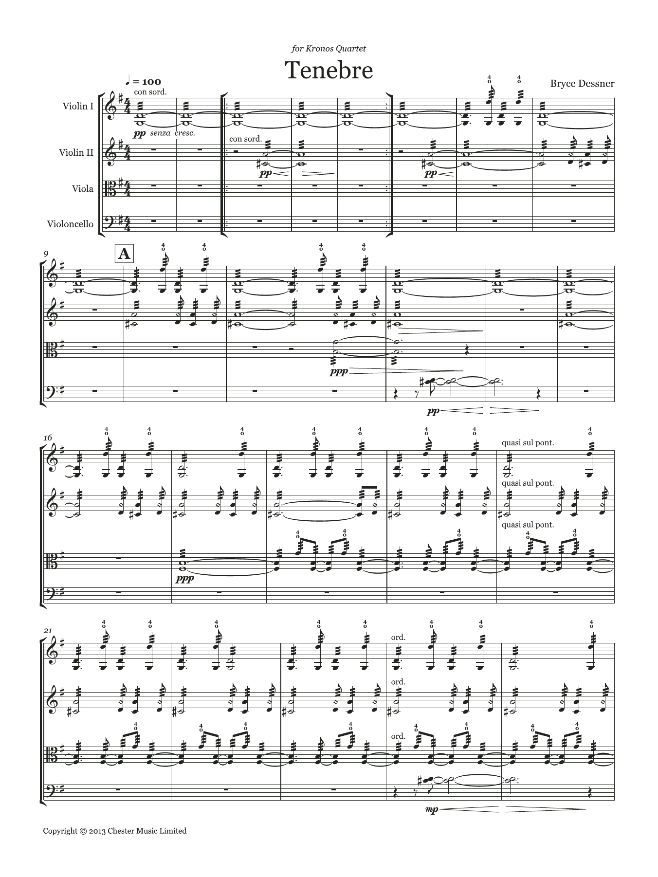 Learn to play Bryce Dessner Tenebre (String quartet score & parts) sheet music for Chamber Group in minutes. Price: 26.9900$ Bryce Dessner Tenebre (String quartet score & parts) sheet music notes and chords arranged for Chamber Group