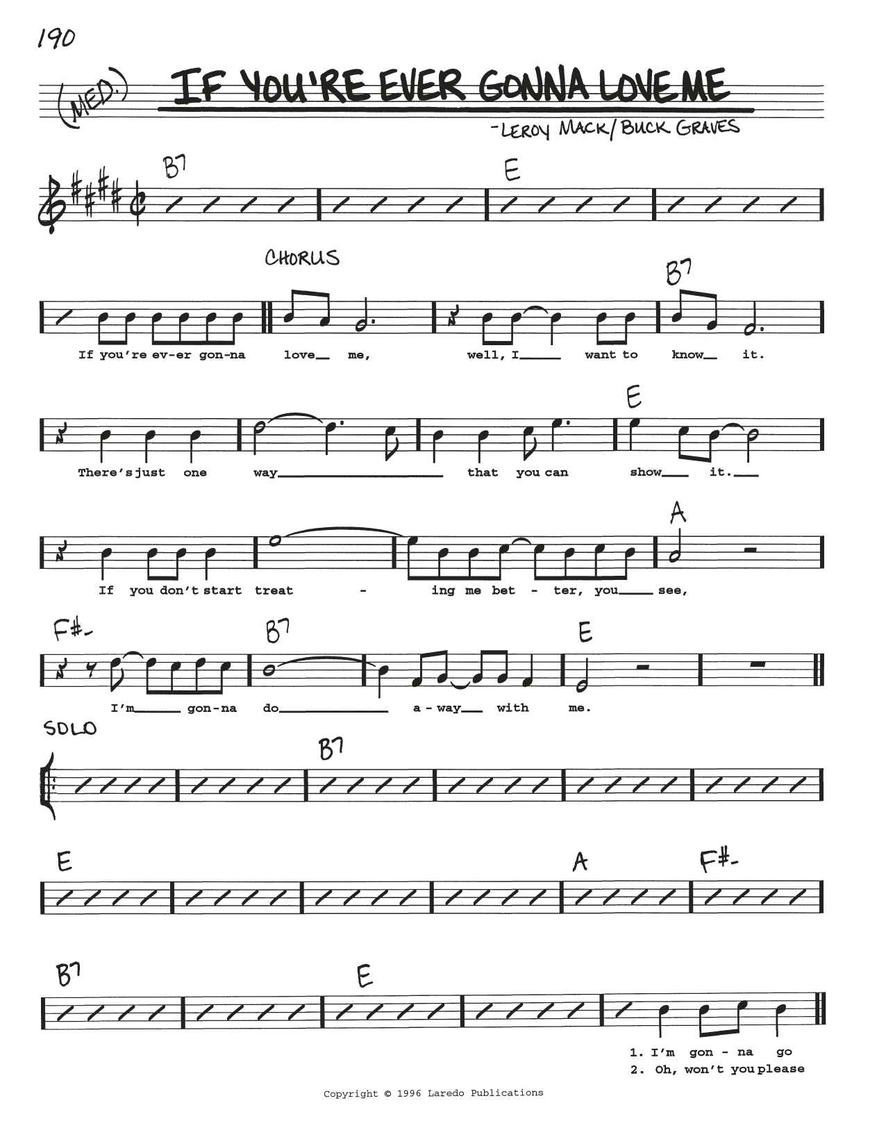 Buck Graves If You're Ever Gonna Love Me sheet music notes and chords arranged for Real Book – Melody, Lyrics & Chords