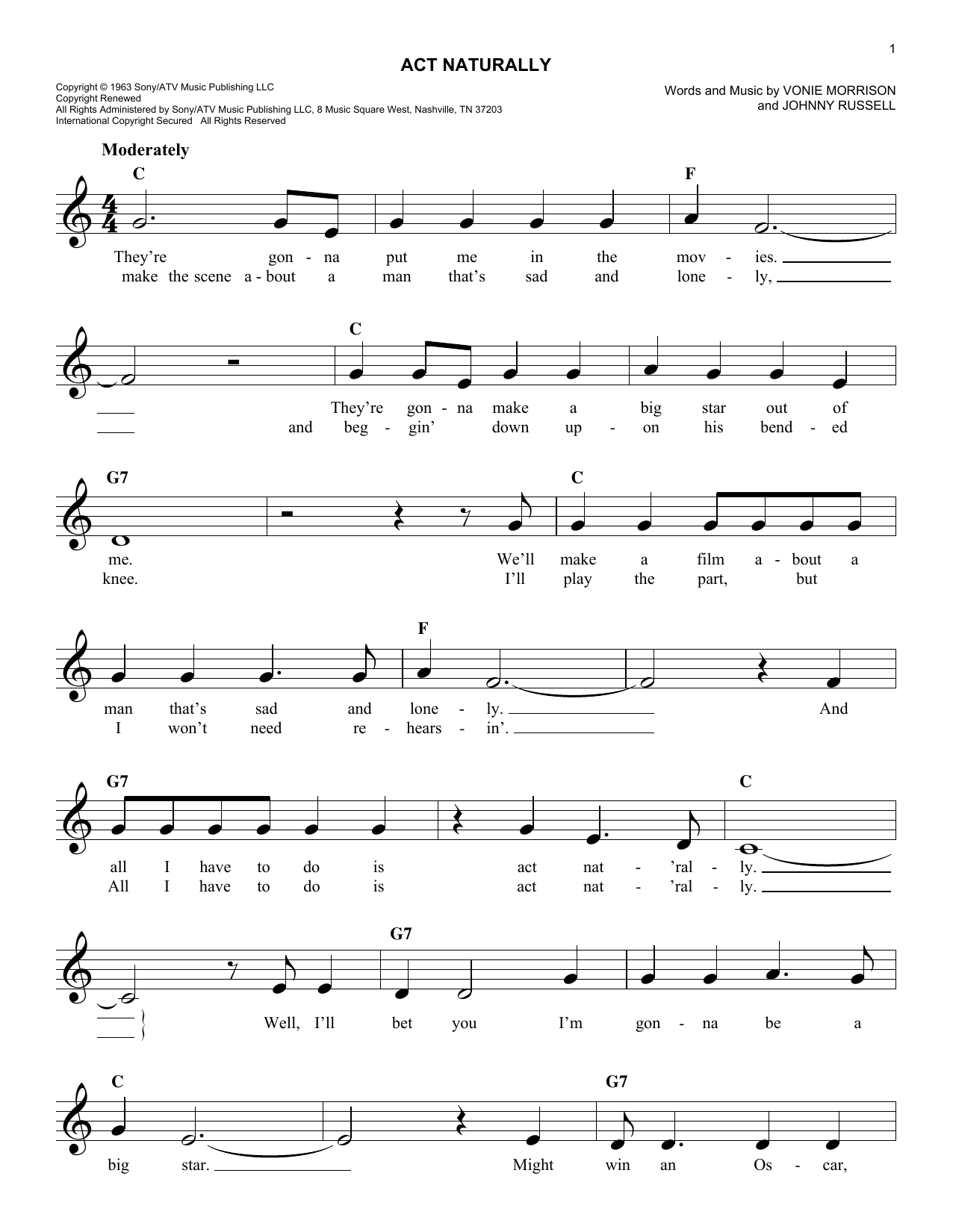 Buck Owens Act Naturally sheet music notes and chords arranged for Ukulele Chords/Lyrics