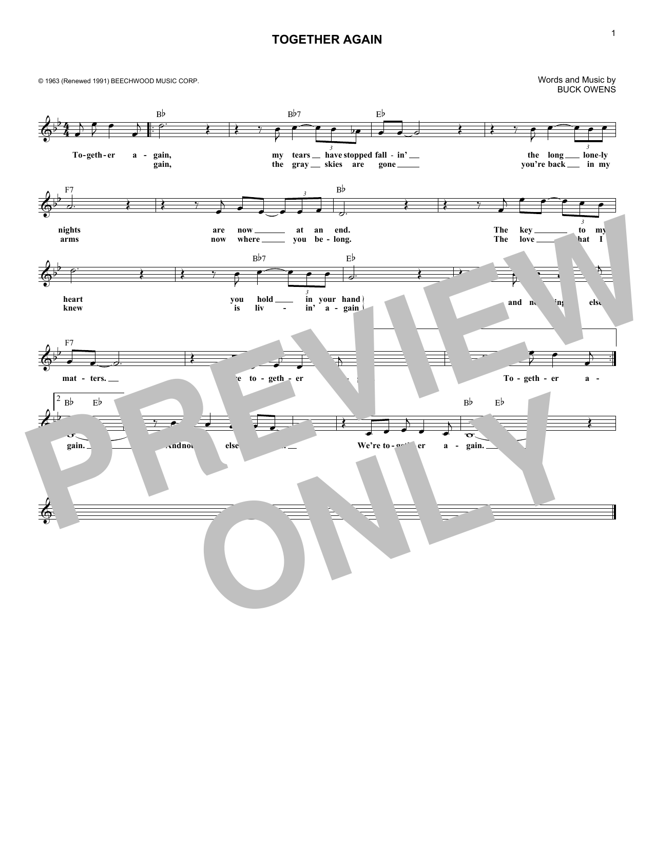 Learn to play Buck Owens Together Again sheet music for Lead Sheet / Fake Book in minutes. Price: 5.9900$ Buck Owens Together Again sheet music notes and chords arranged for Lead Sheet / Fake Book
