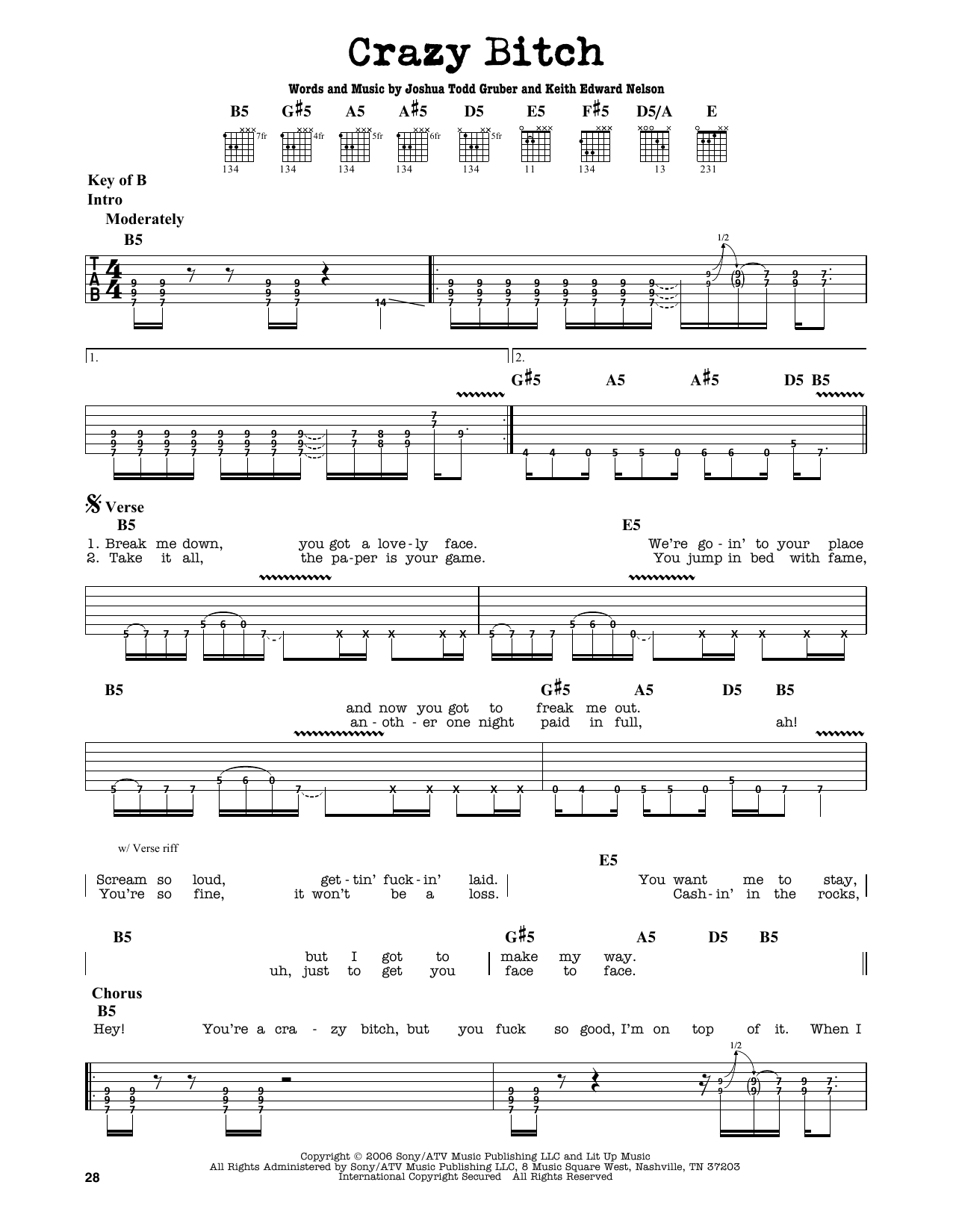 Buckcherry Crazy Bitch sheet music notes and chords. Download Printable PDF.