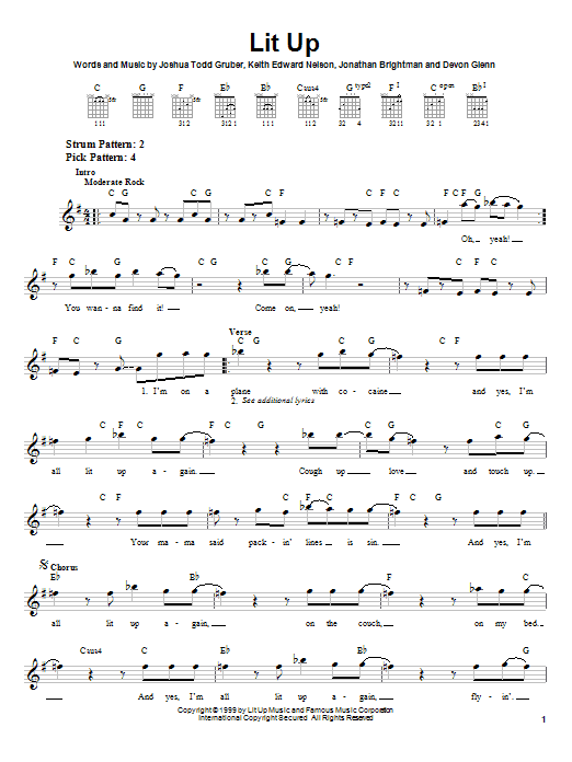 Buckcherry Lit Up sheet music notes and chords. Download Printable PDF.