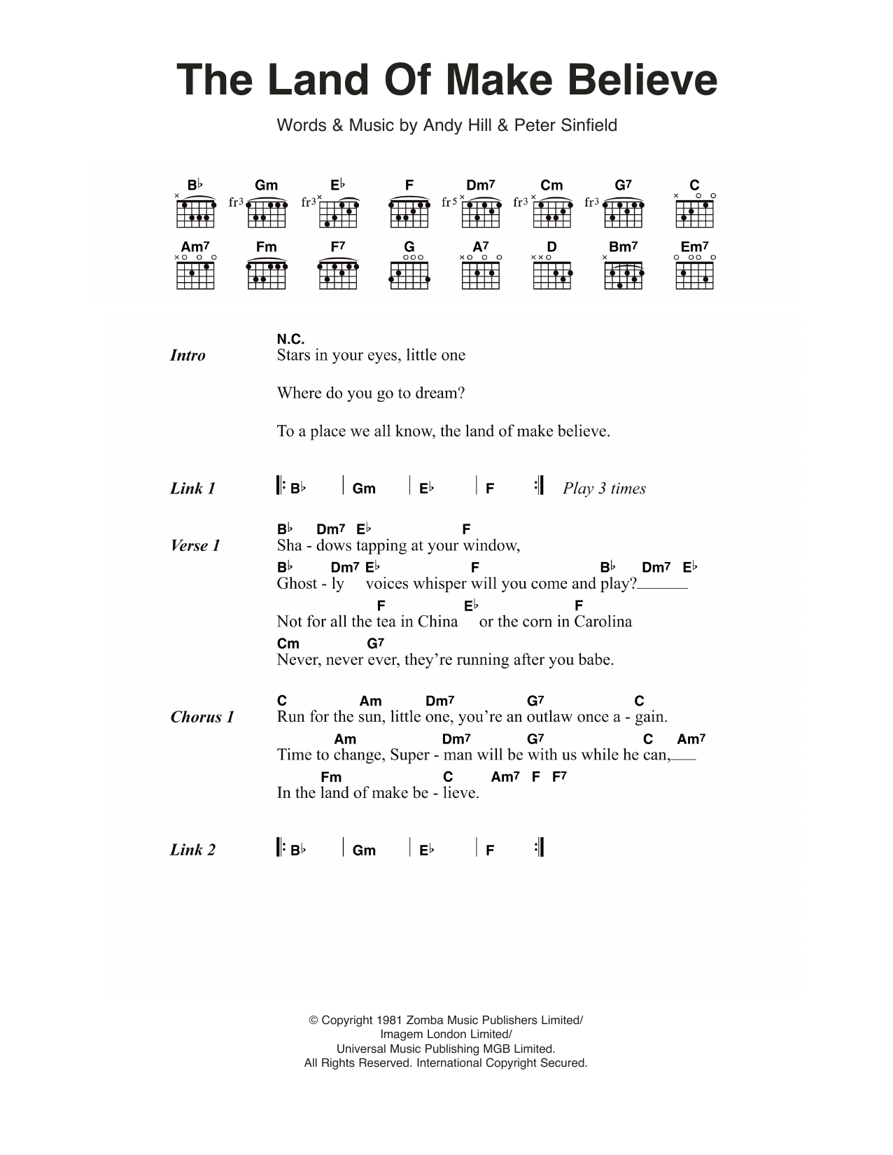 Bucks Fizz The Land Of Make Believe sheet music notes and chords arranged for Guitar Chords/Lyrics