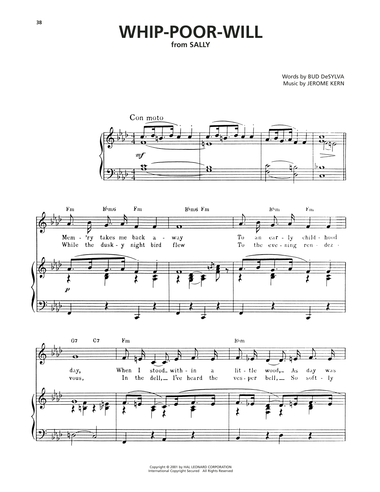 Learn to play Bud DeSylva Whip-Poor-Will (from Sally) sheet music for Piano, Vocal & Guitar Chords (Right-Hand Melody) in minutes. Price: 7.8900$ Bud DeSylva Whip-Poor-Will (from Sally) sheet music notes and chords arranged for Piano, Vocal & Guitar Chords (Right-Hand Melody)