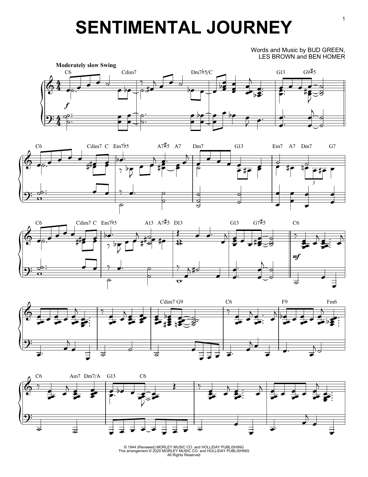 Bud Green Sentimental Journey [Jazz version] (arr. Brent Edstrom) sheet music notes and chords. Download Printable PDF.