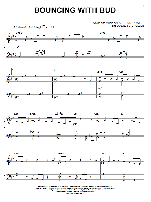 Learn to play Bud Powell Bouncing With Bud (arr. Brent Edstrom) sheet music for Piano Solo in minutes. Price: 7.8900$ Bud Powell Bouncing With Bud (arr. Brent Edstrom) sheet music notes and chords arranged for Piano Solo