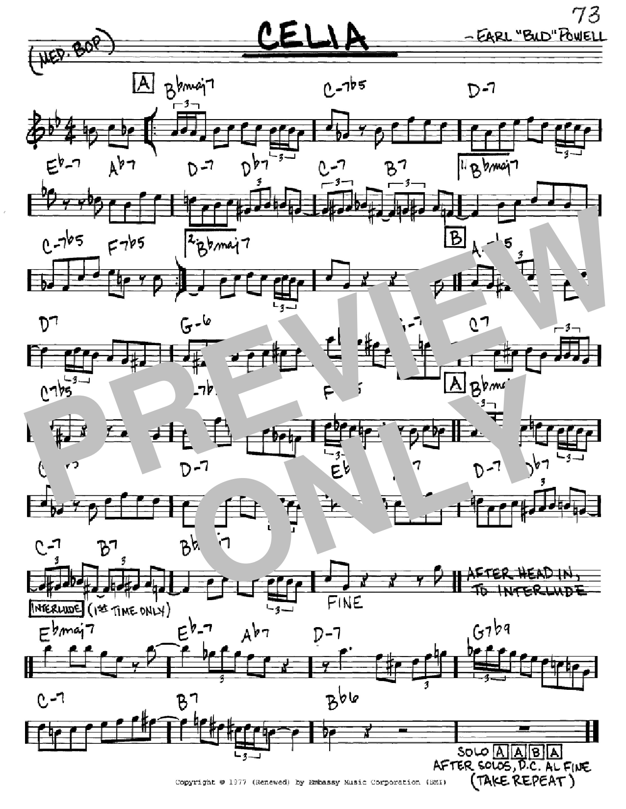 Bud Powell Celia sheet music notes and chords arranged for Real Book – Melody & Chords – C Instruments