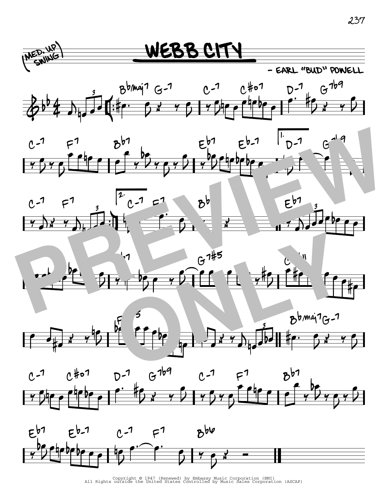 Bud Powell Webb City sheet music notes and chords arranged for Real Book – Melody & Chords – C Instruments