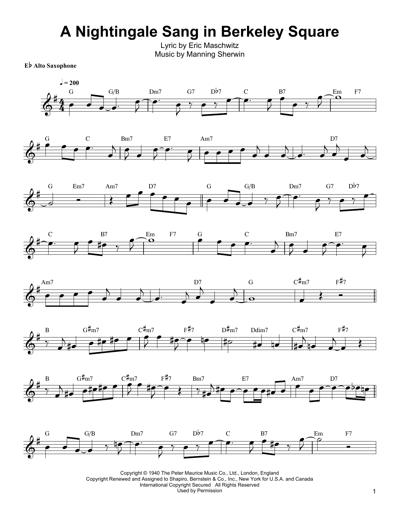 Bud Shank A Nightingale Sang In Berkeley Square sheet music notes and chords. Download Printable PDF.