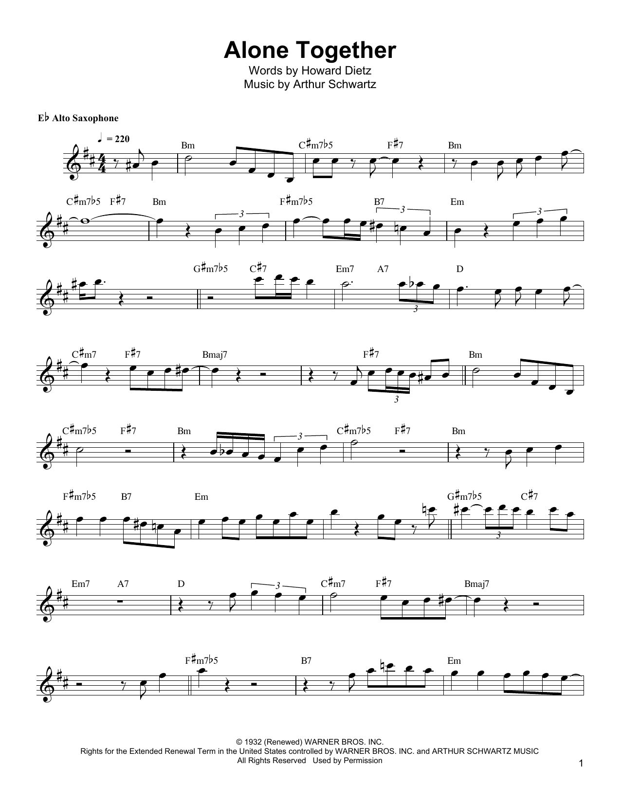 Bud Shank Alone Together sheet music notes and chords. Download Printable PDF.