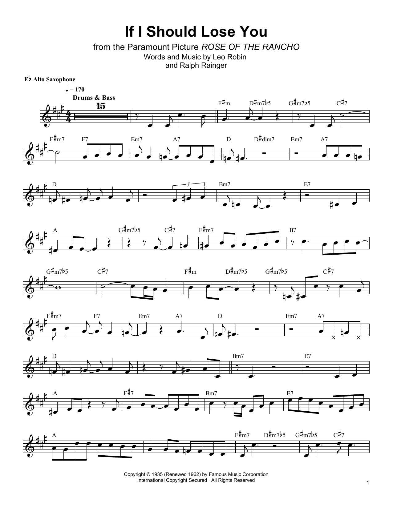 Bud Shank If I Should Lose You sheet music notes and chords. Download Printable PDF.