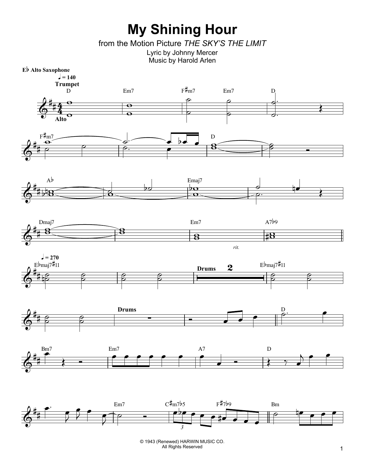 Bud Shank My Shining Hour sheet music notes and chords. Download Printable PDF.