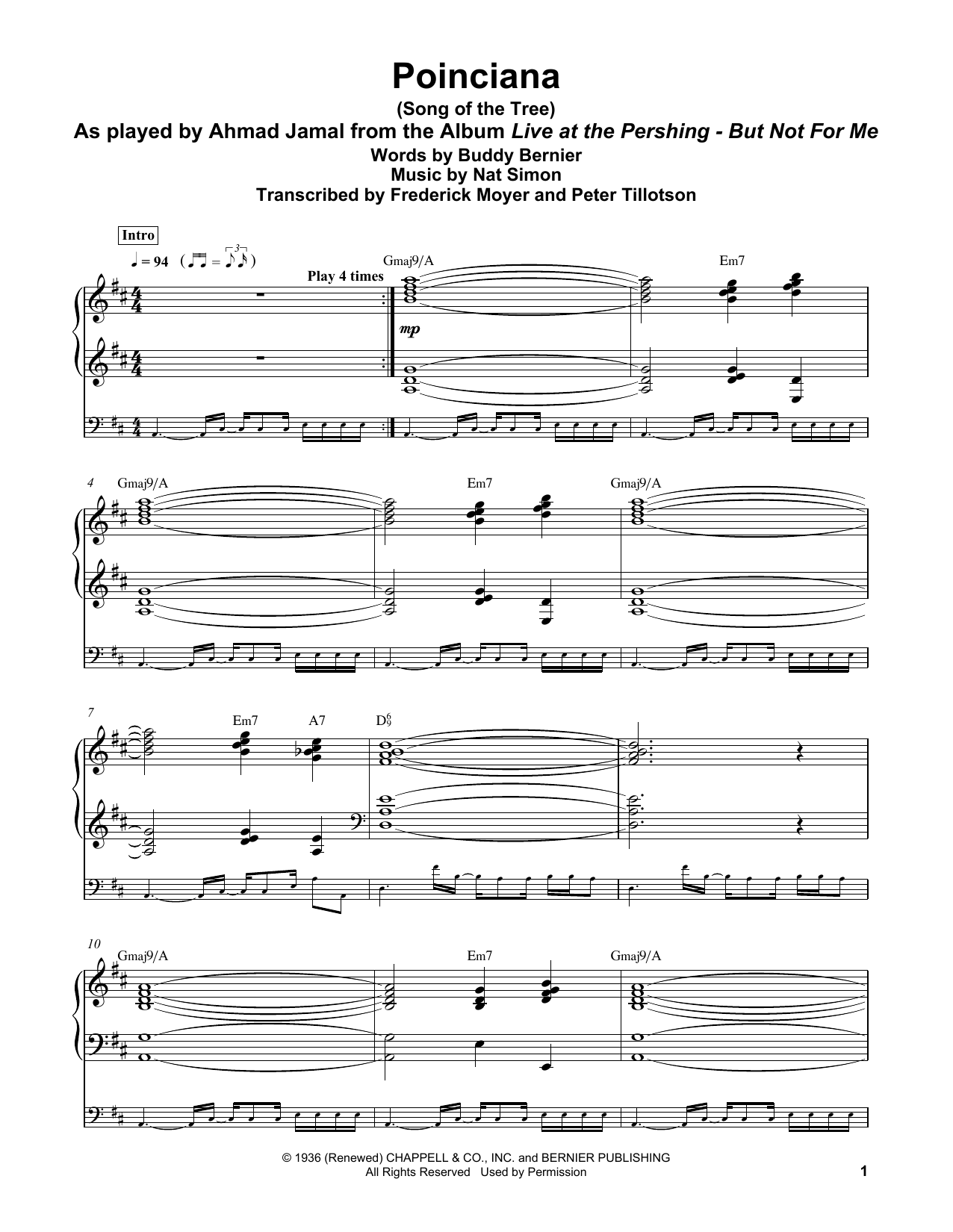 Buddy Bernier Poinciana (Song Of The Tree) sheet music notes and chords. Download Printable PDF.