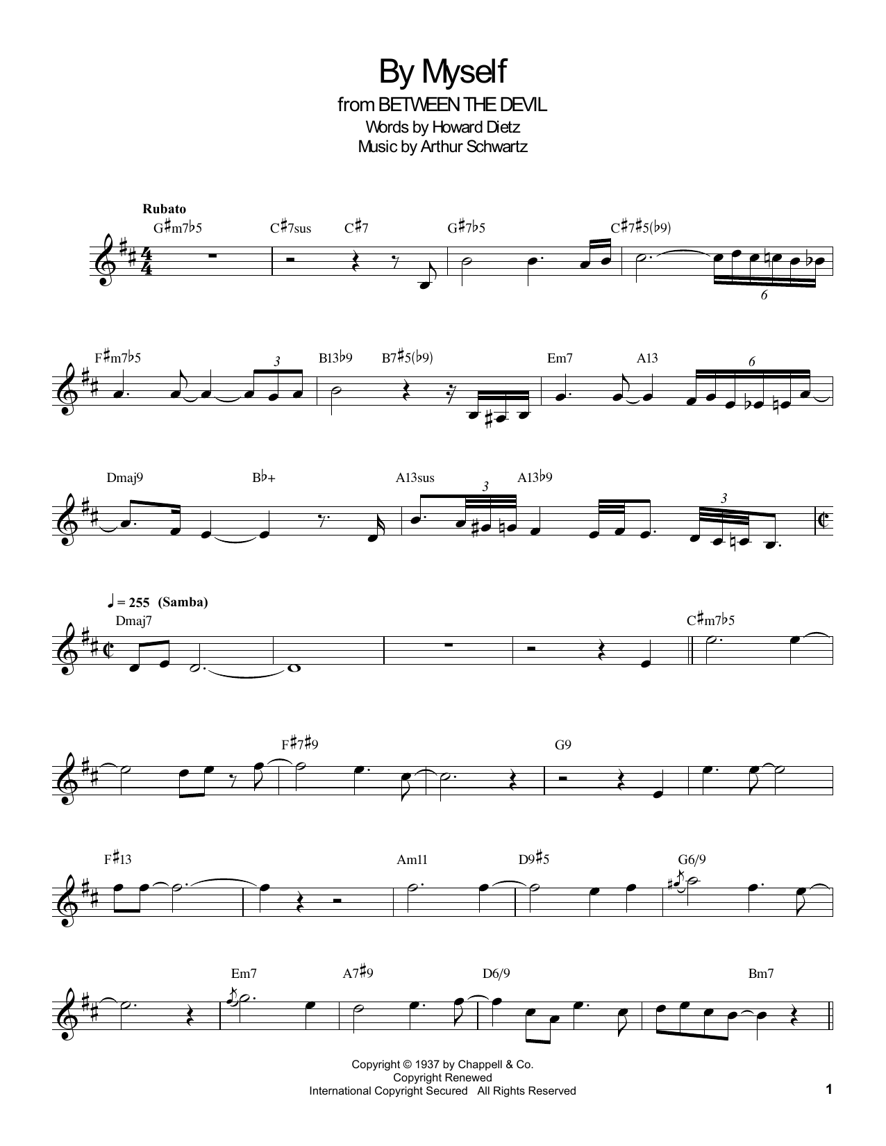 Buddy DeFranco By Myself sheet music notes and chords. Download Printable PDF.