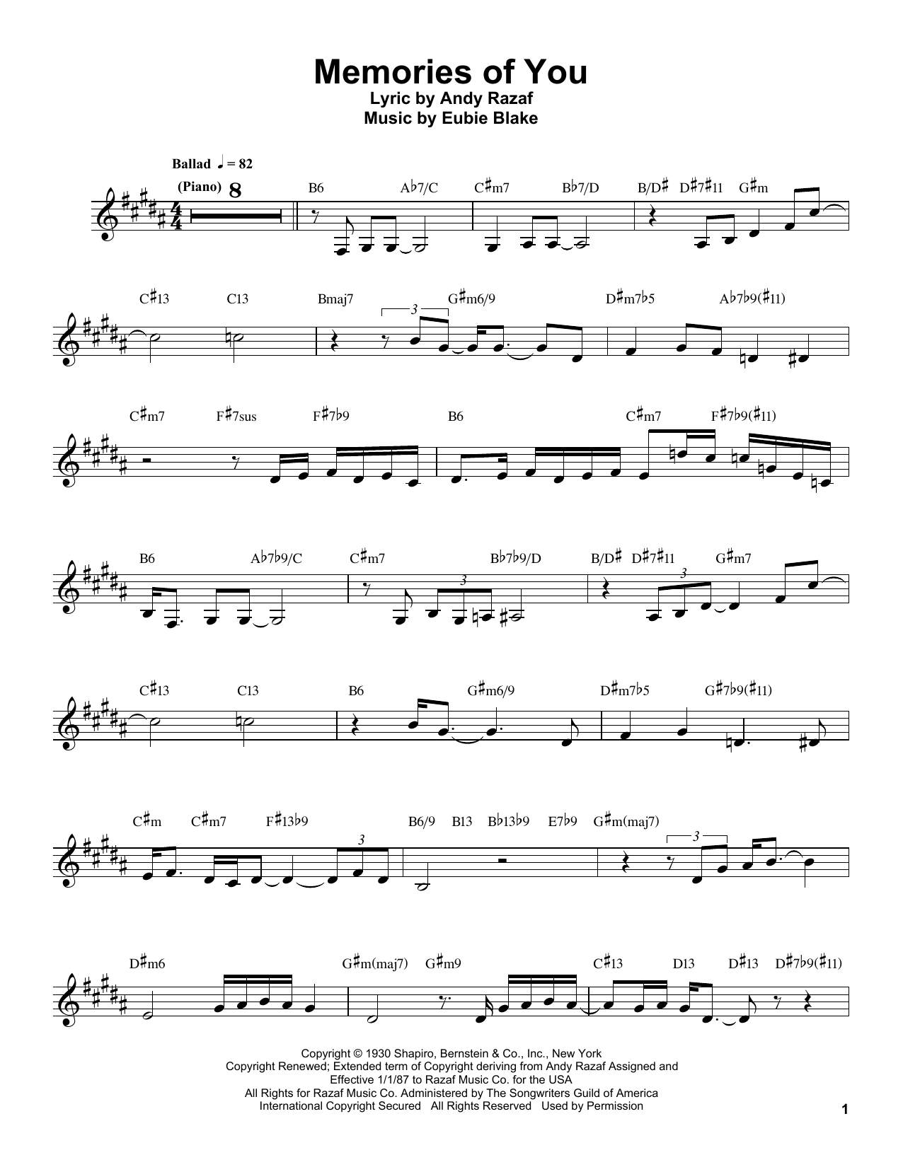 Buddy DeFranco Memories Of You sheet music notes and chords. Download Printable PDF.