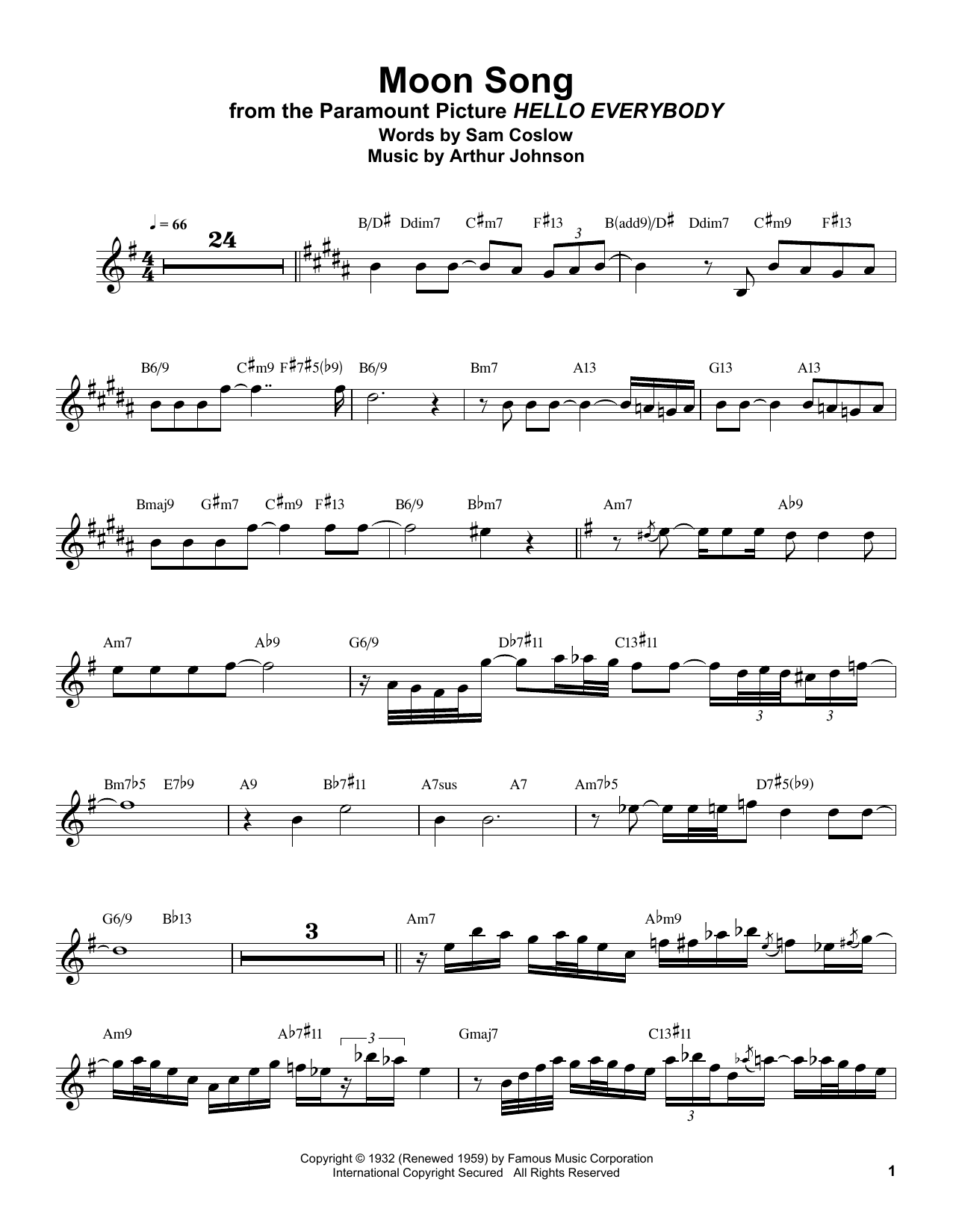 Buddy DeFranco Moon Song sheet music notes and chords. Download Printable PDF.