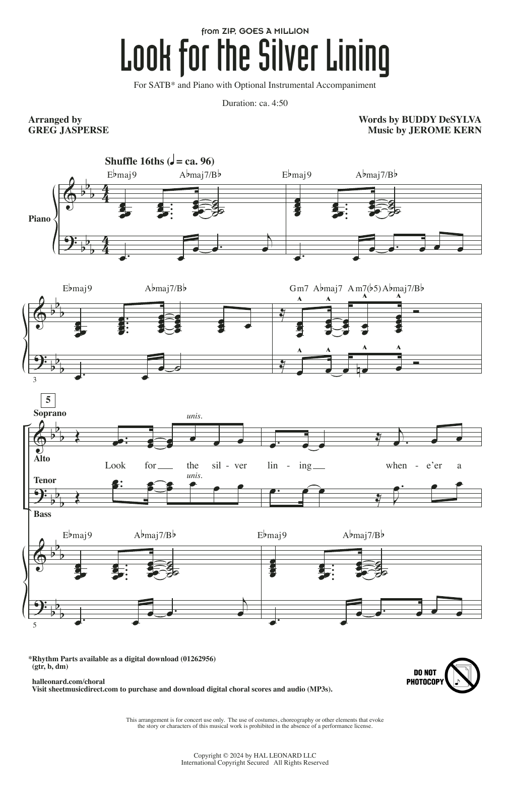 Buddy DeSylva & Jerome Kern Look For The Silver Lining sheet music notes and chords arranged for SATB Choir