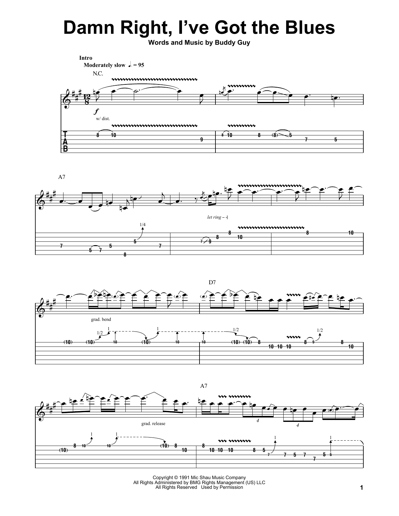 Buddy Guy Damn Right, I've Got The Blues sheet music notes and chords. Download Printable PDF.