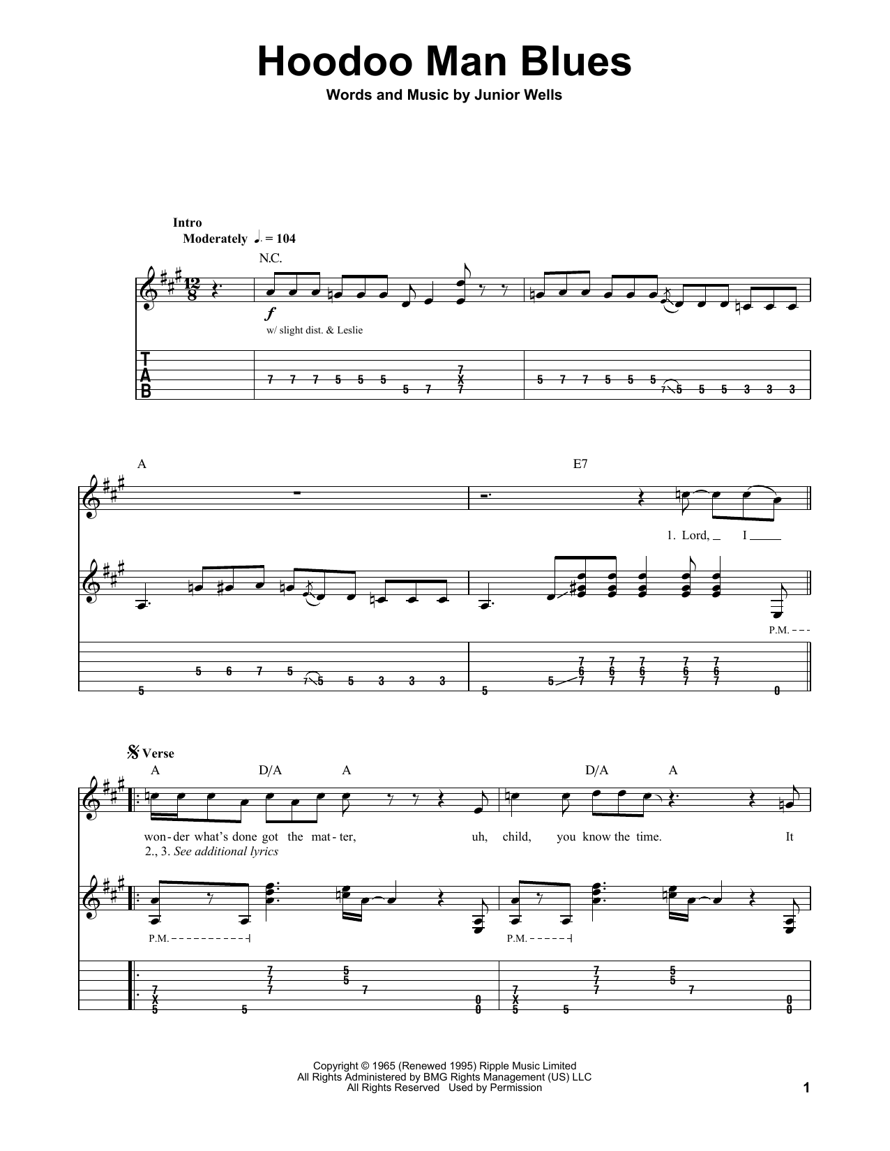 Buddy Guy Hoodoo Man Blues sheet music notes and chords. Download Printable PDF.