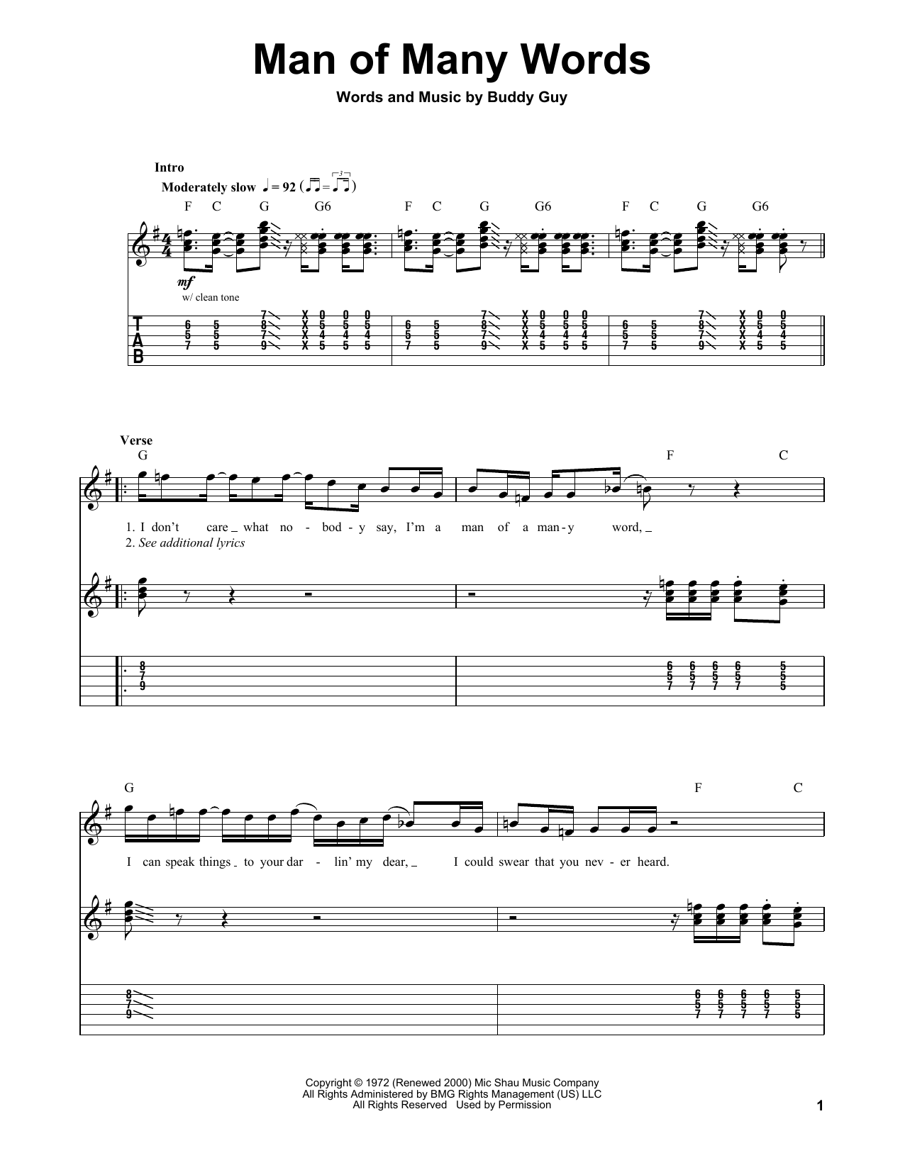 Buddy Guy Man Of Many Words sheet music notes and chords. Download Printable PDF.