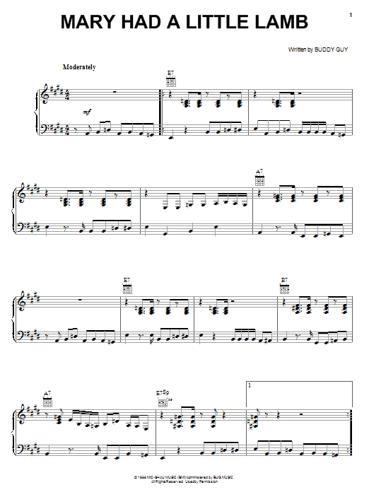 Buddy Guy Mary Had A Little Lamb sheet music notes and chords. Download Printable PDF.