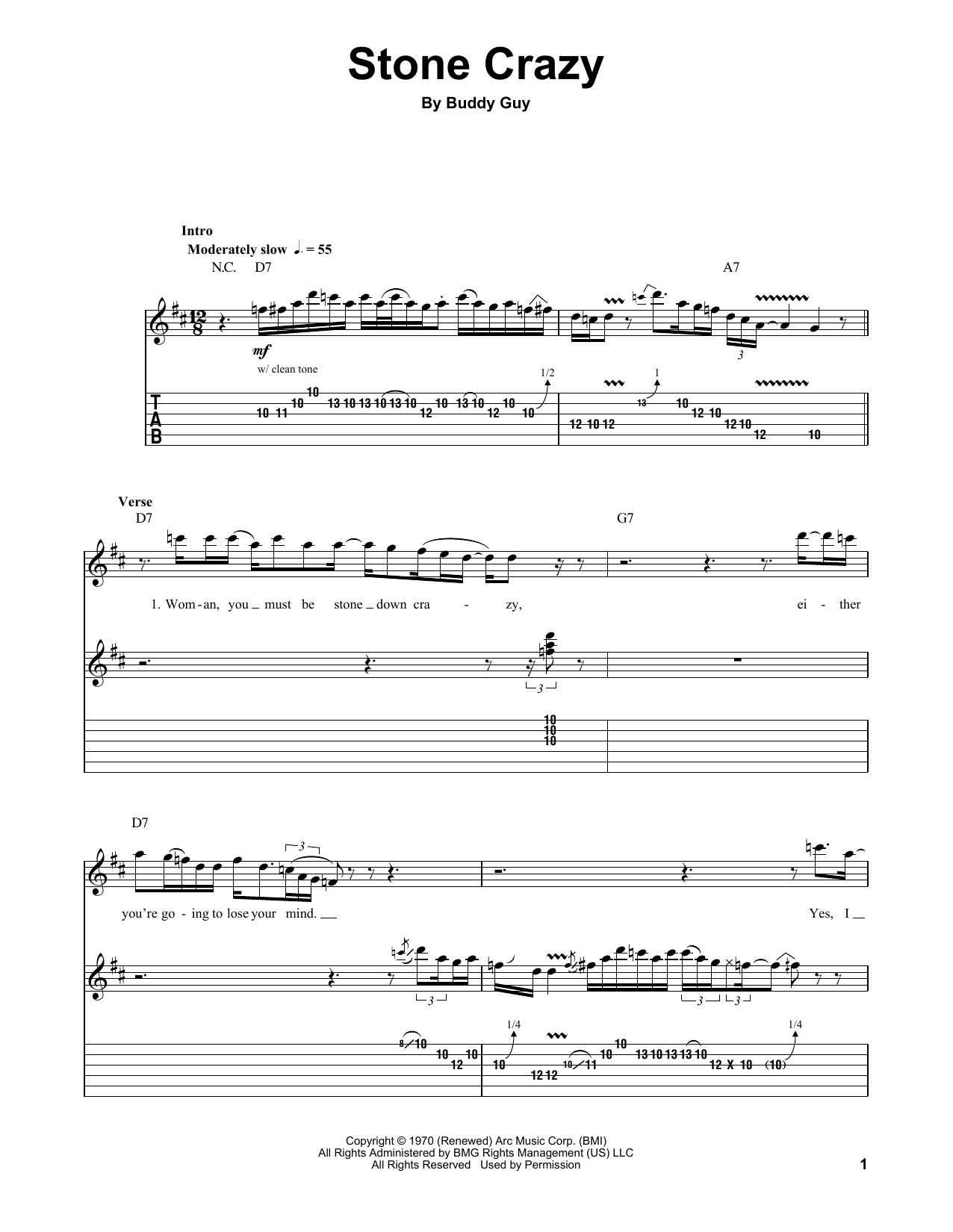 Buddy Guy Stone Crazy sheet music notes and chords. Download Printable PDF.