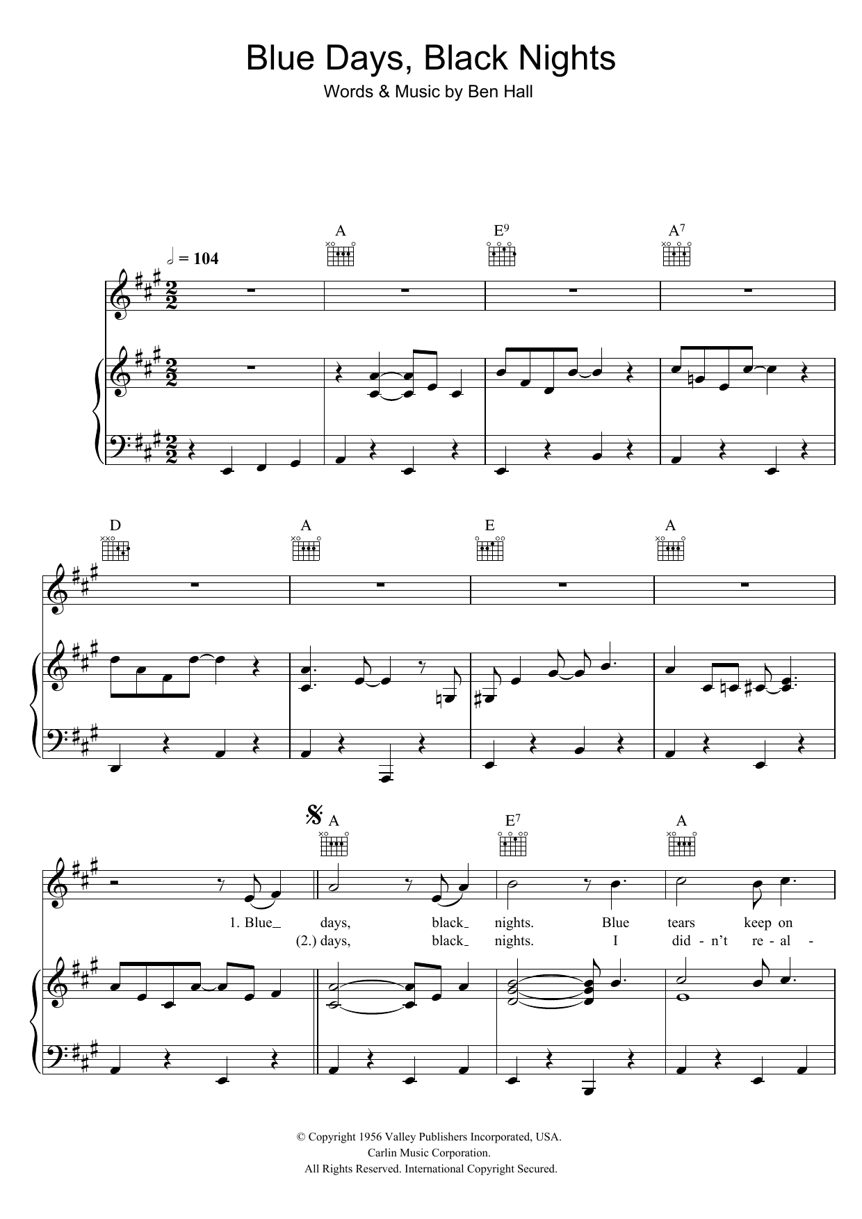 Learn to play Buddy Holly Blue Days, Black Nights sheet music for Piano, Vocal & Guitar Chords in minutes. Price: 7.8900$ Buddy Holly Blue Days, Black Nights sheet music notes and chords arranged for Piano, Vocal & Guitar Chords